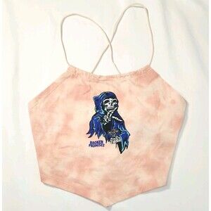 Broken Promises Pink Tie Dye Skull Halter Spaghetti Strap Top 100% Cotton S